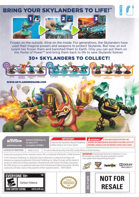 Other for Skylanders: Spyro's Adventure (Wii) (Starter Pack): Keep Case - Back