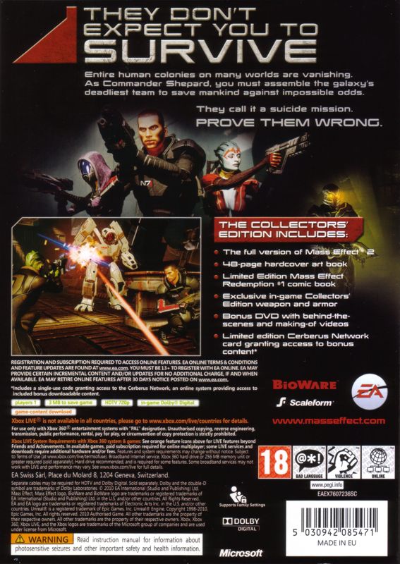 Back Cover for Mass Effect 2 (Collector's Edition) (Xbox 360) (European English release): Slipcase