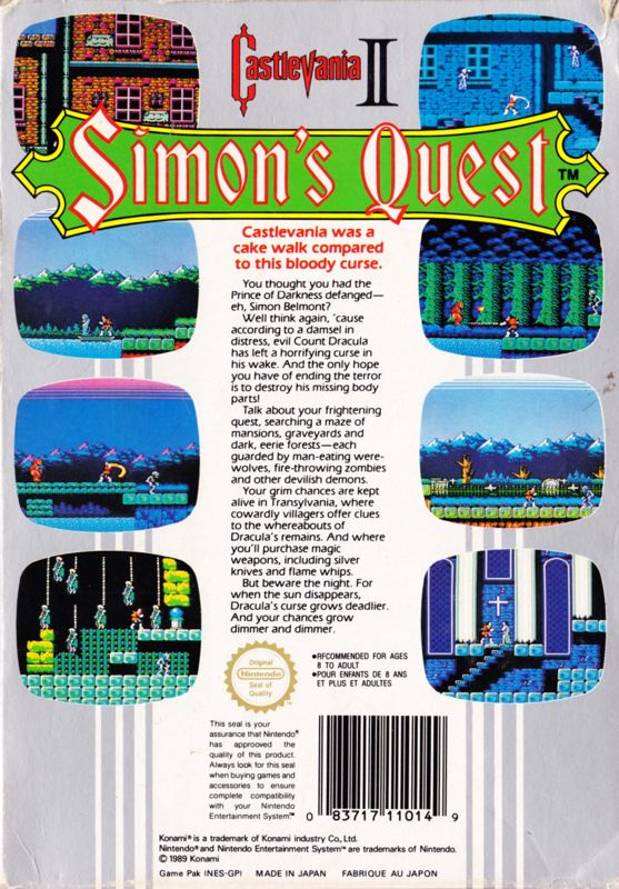 Back Cover for Castlevania II: Simon's Quest (NES)
