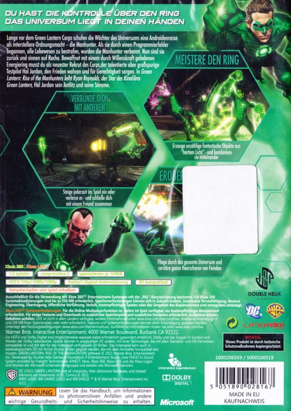Back Cover for Green Lantern: Rise of the Manhunters (Xbox 360)