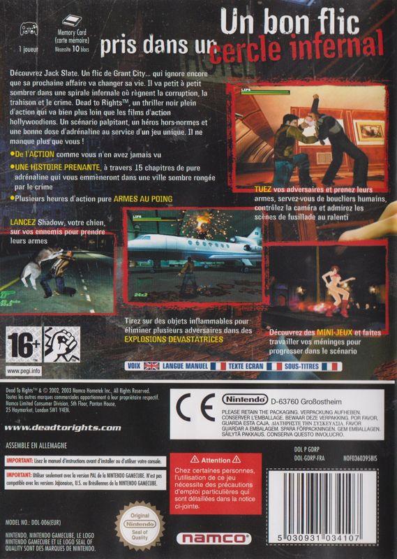 Back Cover for Dead to Rights (GameCube)