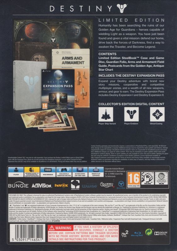 Back Cover for Destiny (Limited Edition) (PlayStation 4)