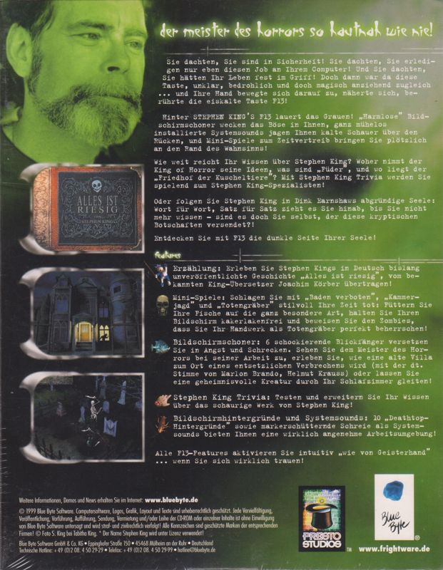 Back Cover for Stephen King's F13: Ctrl, Alt, ...Shiver (Limited Edition) (Macintosh and Windows)
