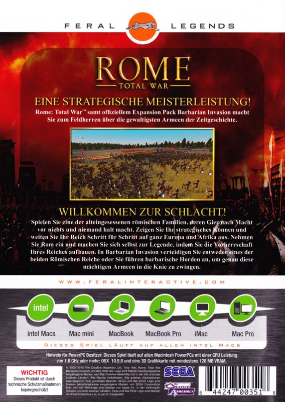 Back Cover for Rome: Total War - Gold Edition (Macintosh)