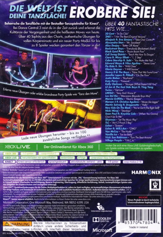 Back Cover for Dance Central 3 (Xbox 360)