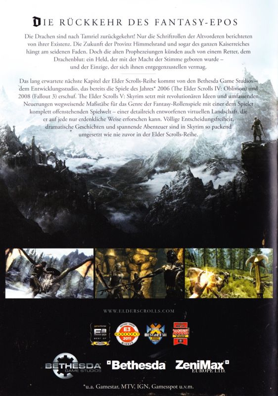 Inside Cover for The Elder Scrolls V: Skyrim (Xbox 360): Right