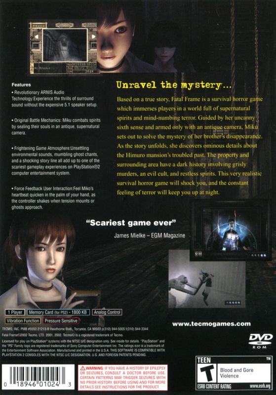 Fatal Frame factory For Playstation 2 Case & Manual