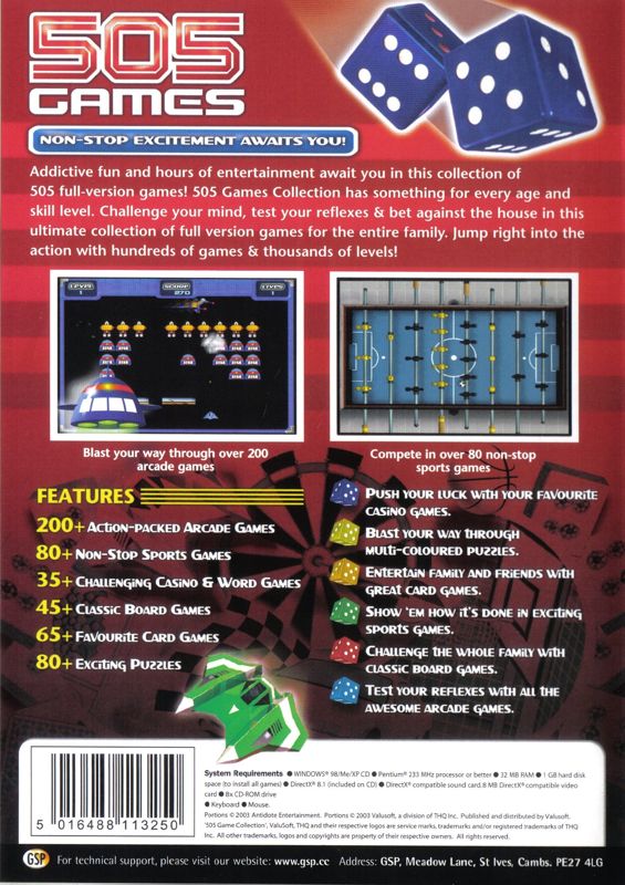 Back Cover for 505 Game Collection (Windows) (GSP release)