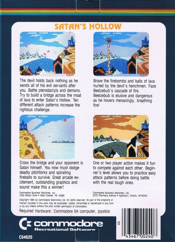 Back Cover for Satan's Hollow (Commodore 64)