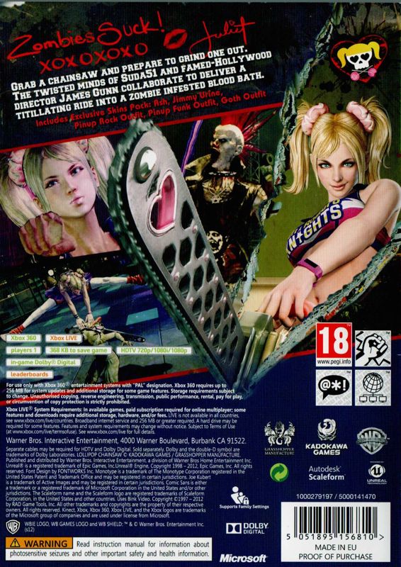 Back Cover for Lollipop Chainsaw (Nordic Edition) (Xbox 360)