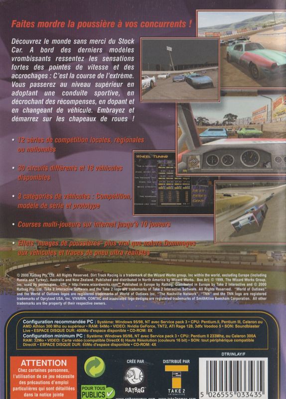 Back Cover for Dirt Track Racing (Windows)