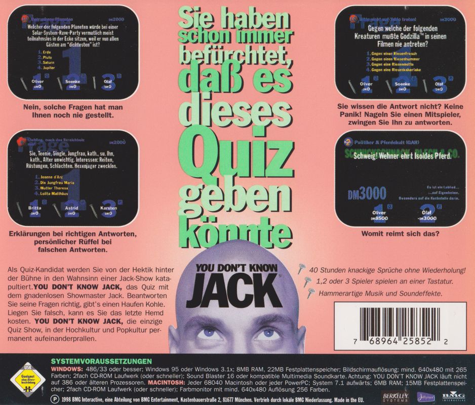 Back Cover for You Don't Know Jack: Volume 2 (Macintosh and Windows and Windows 3.x)