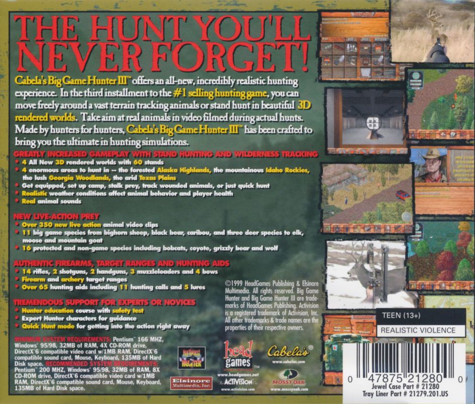 Back Cover for Cabela's Big Game Hunter III (Windows)