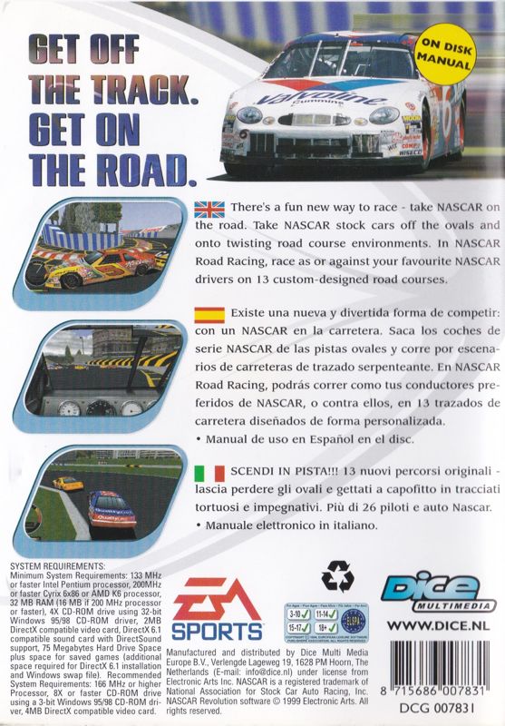 Back Cover for NASCAR Road Racing (Windows) (Dice Multimedia release)