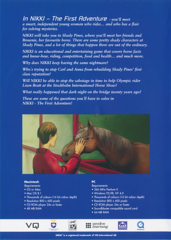 Back Cover for Nikki: The First Adventure (Macintosh and Windows)