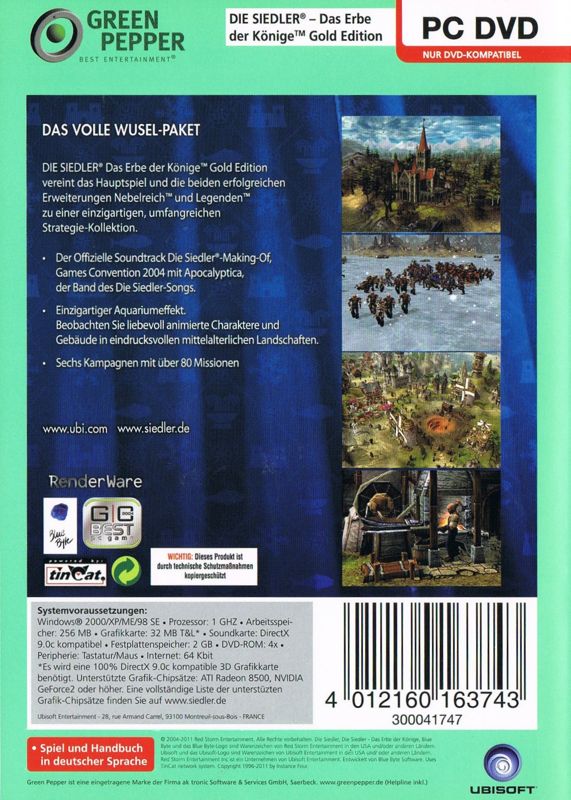 Back Cover for Die Siedler: Das Erbe der Könige - Gold Edition (Windows) (Green Pepper release)