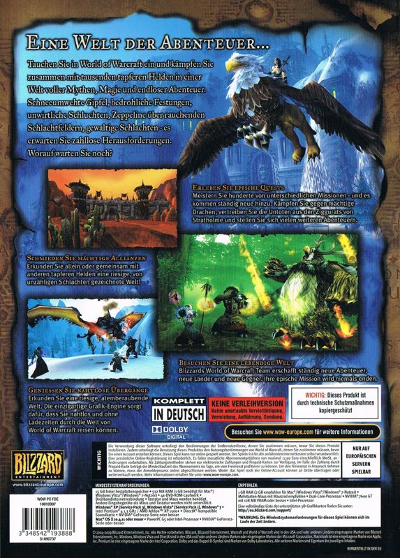 Back Cover for World of WarCraft (Macintosh and Windows) (DVD release)