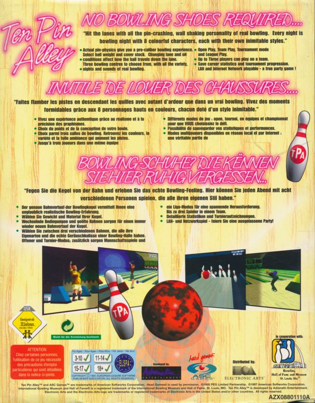 Back Cover for Ten Pin Alley (Windows)