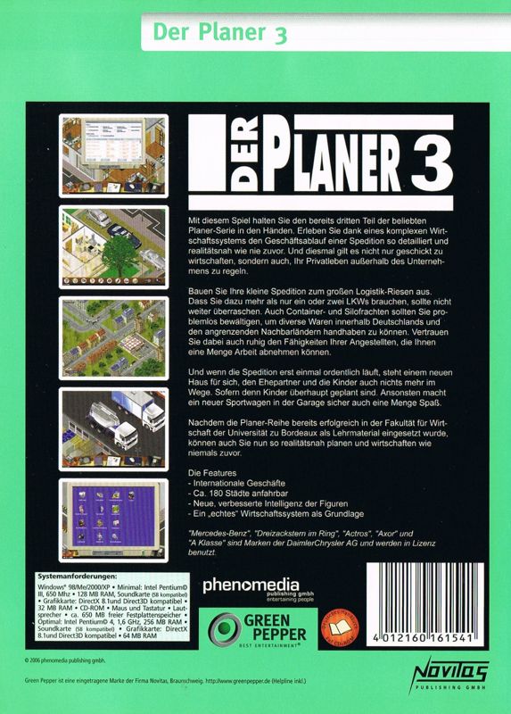 Back Cover for Der Planer 3 (Windows) (Green Pepper release)