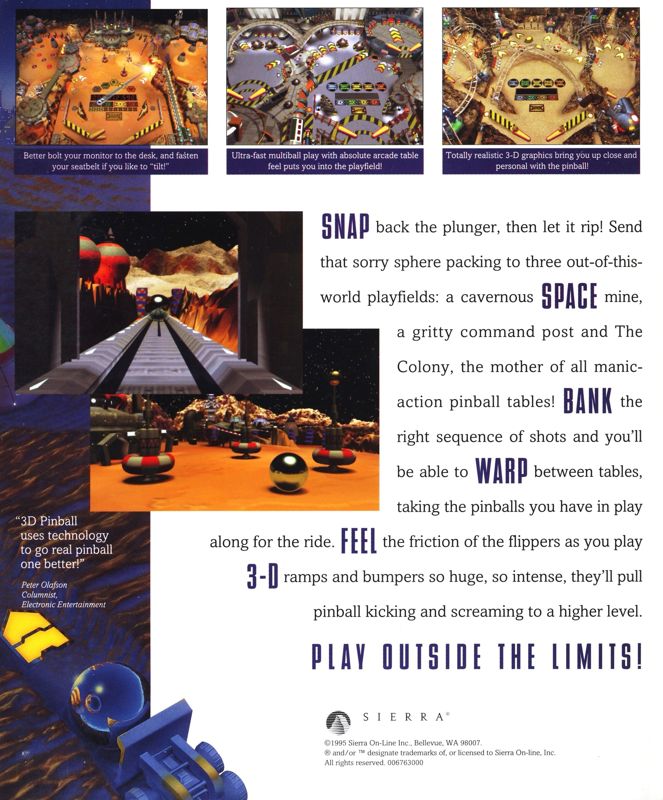 Back Cover for 3-D Ultra Pinball (Macintosh)