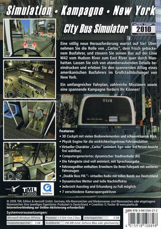 Back Cover for City Bus Simulator 2010: New York (Windows)