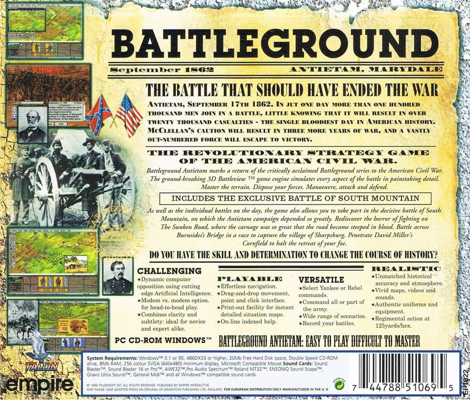 Other for Battleground 5: Antietam (Windows and Windows 3.x) (Budget release): Jewel Case (Back )