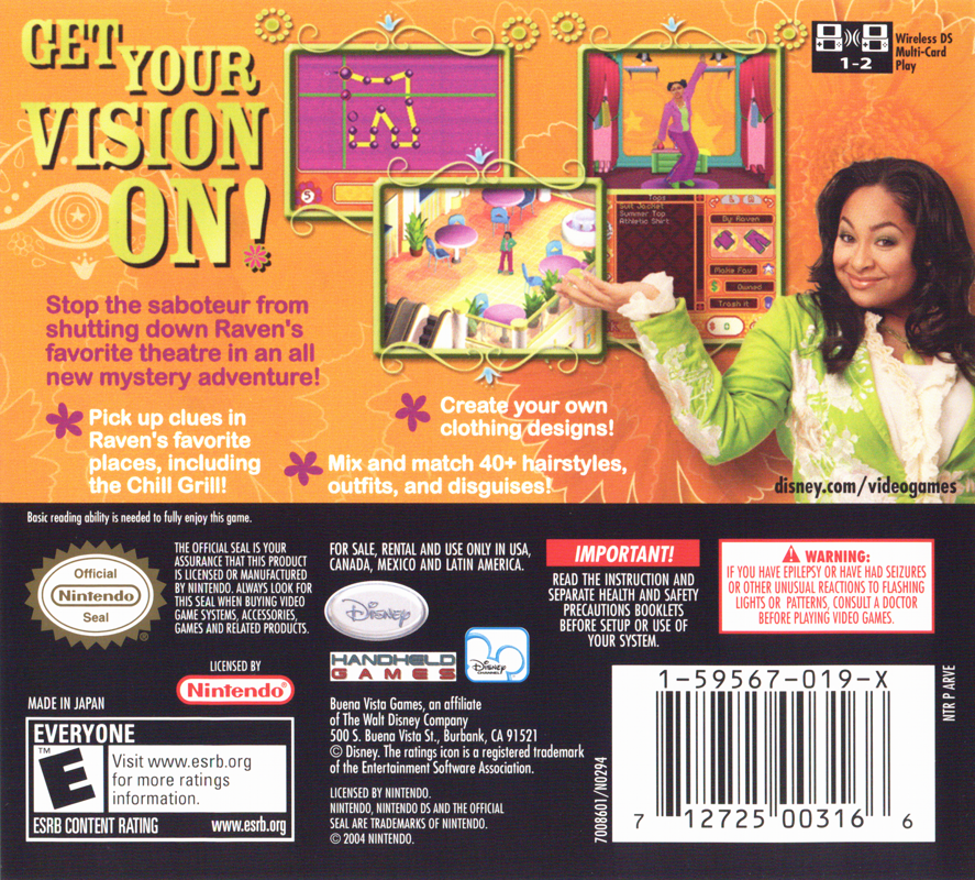 Back Cover for That's So Raven: Psychic on the Scene (Nintendo DS)