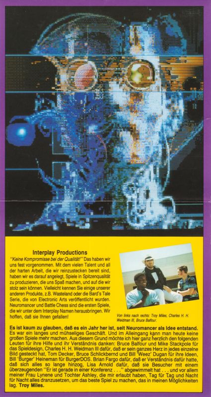 Inside Cover for Neuromancer (DOS) (3.5" Disk Release)