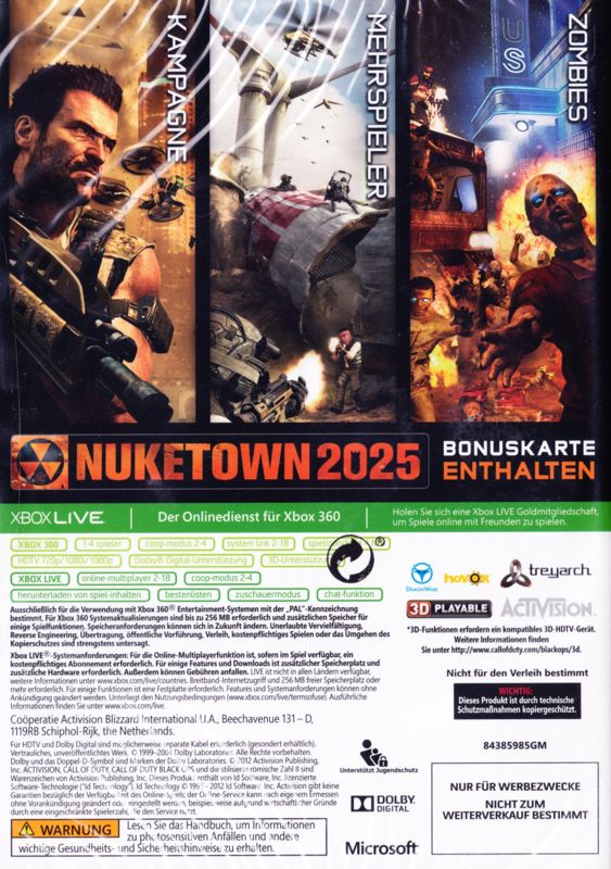Back Cover for Call of Duty: Black Ops II (Xbox 360) (Promotional release for retailers)
