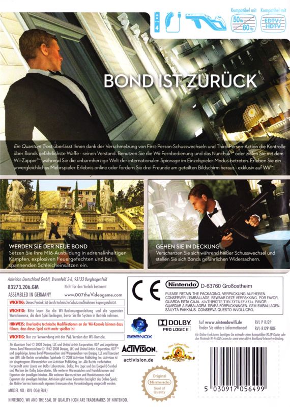 Back Cover for 007: Quantum of Solace (Wii)