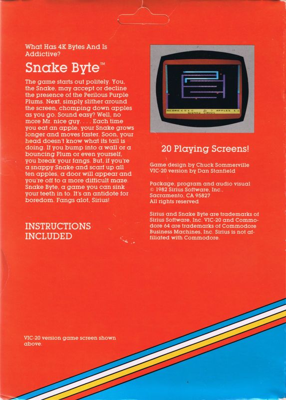 Back Cover for Snake Byte (Commodore 64)