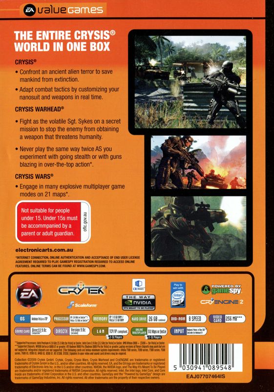 Back Cover for Crysis: Maximum Edition (Windows) (Value Games release)