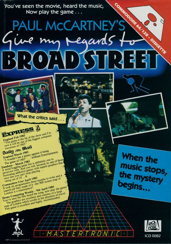 Front Cover for Paul McCartney's Give My Regards to Broad Street (Commodore 64)