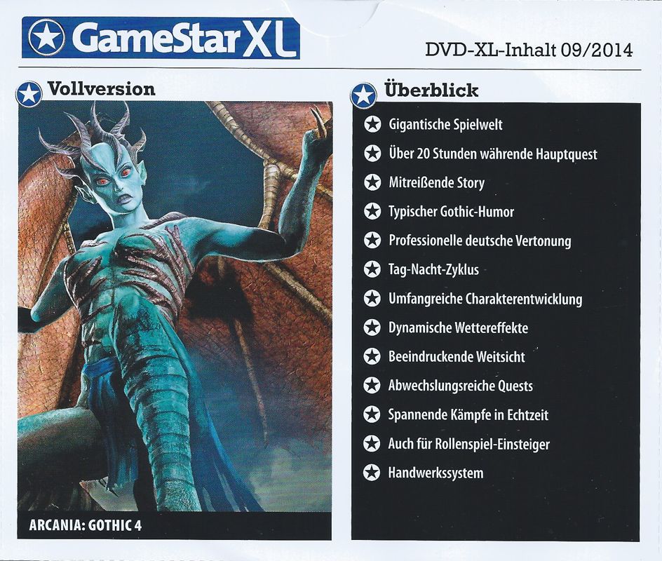 Back Cover for ArcaniA: Gothic 4 (Windows) (GameStar XL 09/2014 covermount)