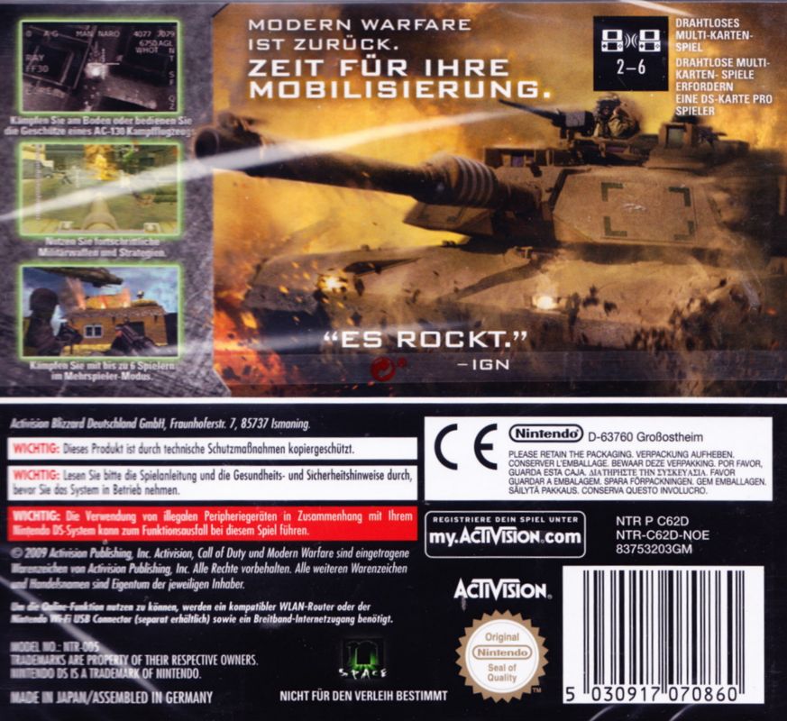 Back Cover for Call of Duty: Modern Warfare - Mobilized (Nintendo DS)