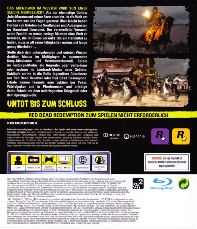 Inside Cover for Red Dead Redemption: Undead Nightmare (PlayStation 3): Reversible Back