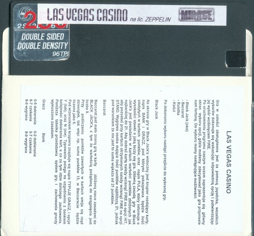 Media for Las Vegas Casino (Atari 8-bit) (5.25" disk release): Sleeve Front + Media