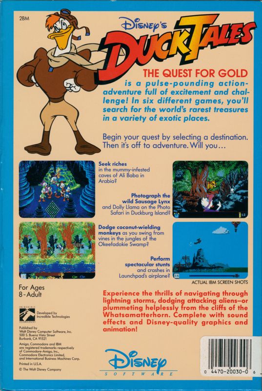 Back Cover for Disney's Duck Tales: The Quest for Gold (Commodore 64)