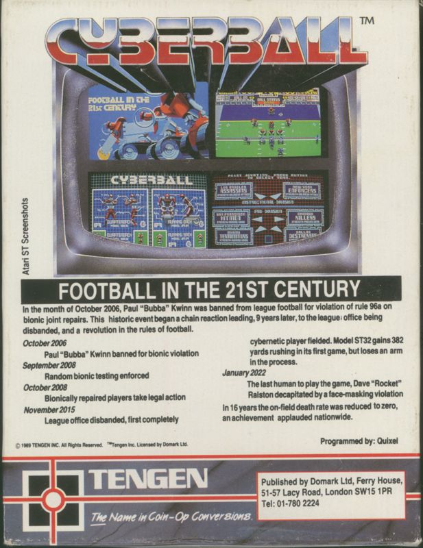 Back Cover for Cyberball (ZX Spectrum)