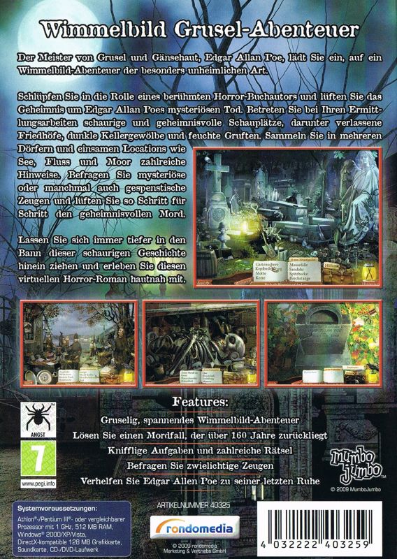 Back Cover for Midnight Mysteries: The Edgar Allan Poe Conspiracy (Windows)