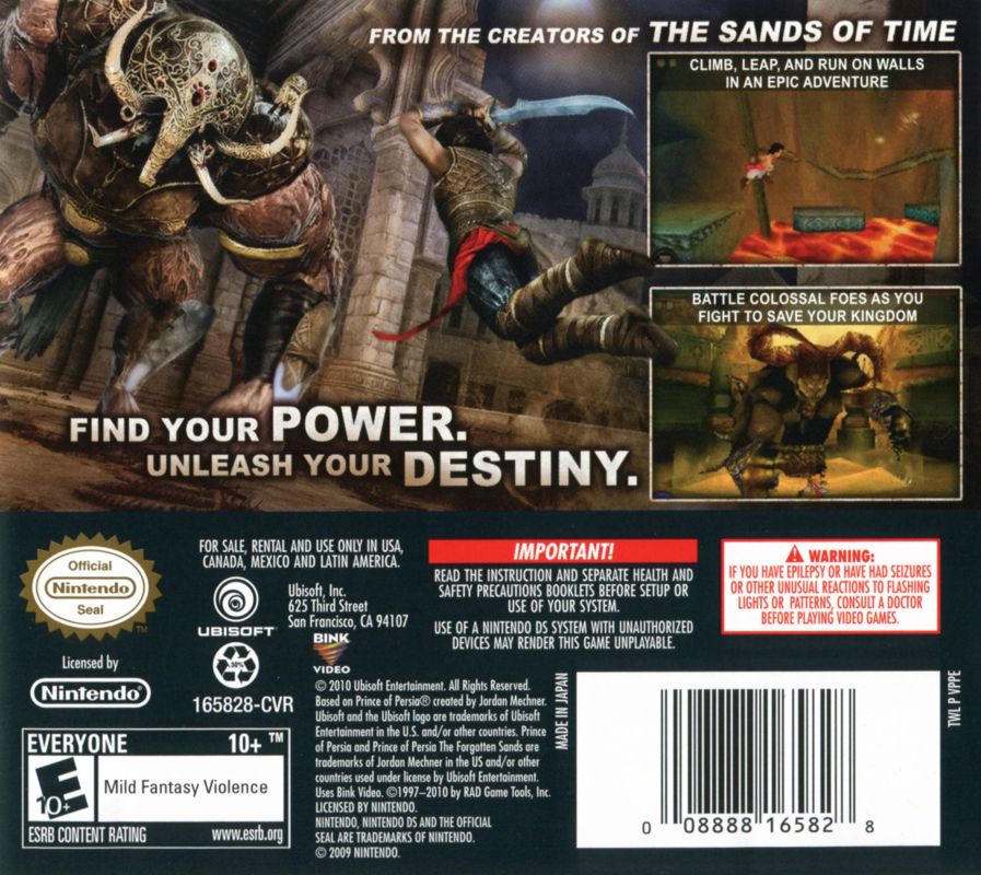 Back Cover for Prince of Persia: The Forgotten Sands (Nintendo DS)