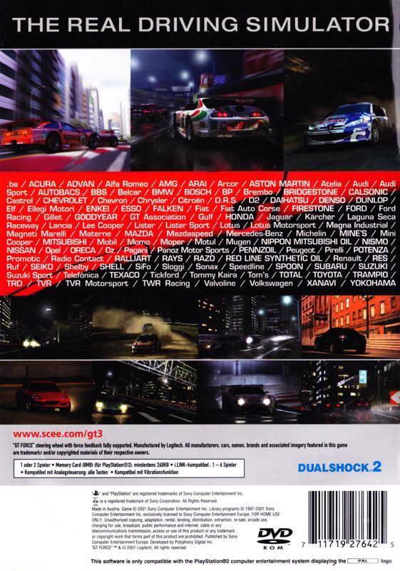 Back Cover for Gran Turismo 3: A-spec (PlayStation 2)