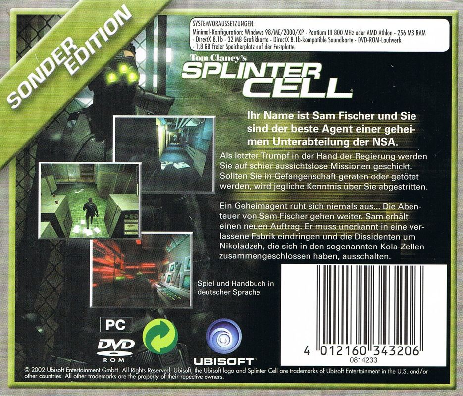Back Cover for Tom Clancy's Splinter Cell: Double Pack (Windows) (Budget re-release)