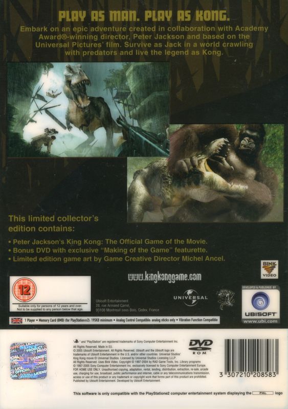 Back Cover for Peter Jackson's King Kong: The Official Game of the Movie (Signature Edition) (PlayStation 2)