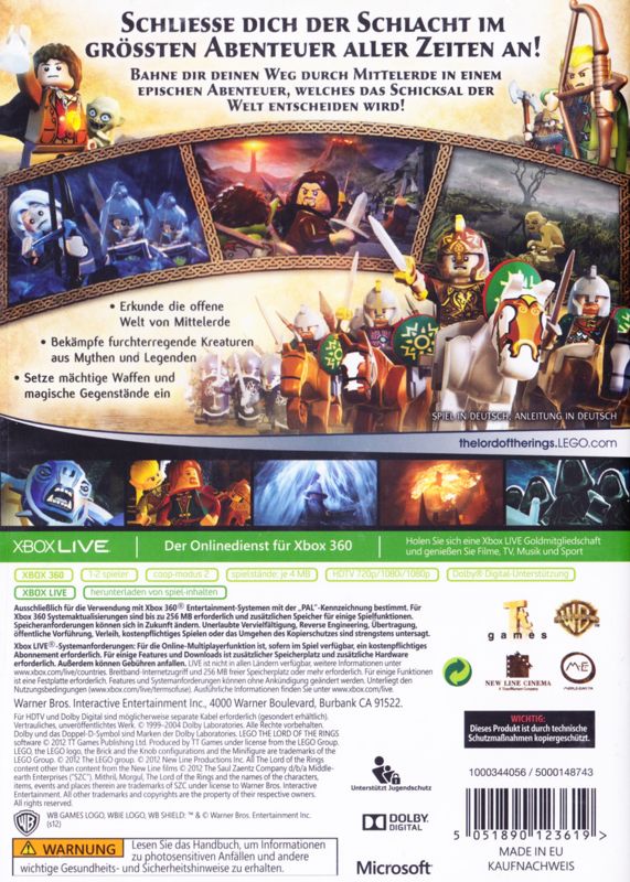 Back Cover for LEGO The Lord of the Rings (Xbox 360)