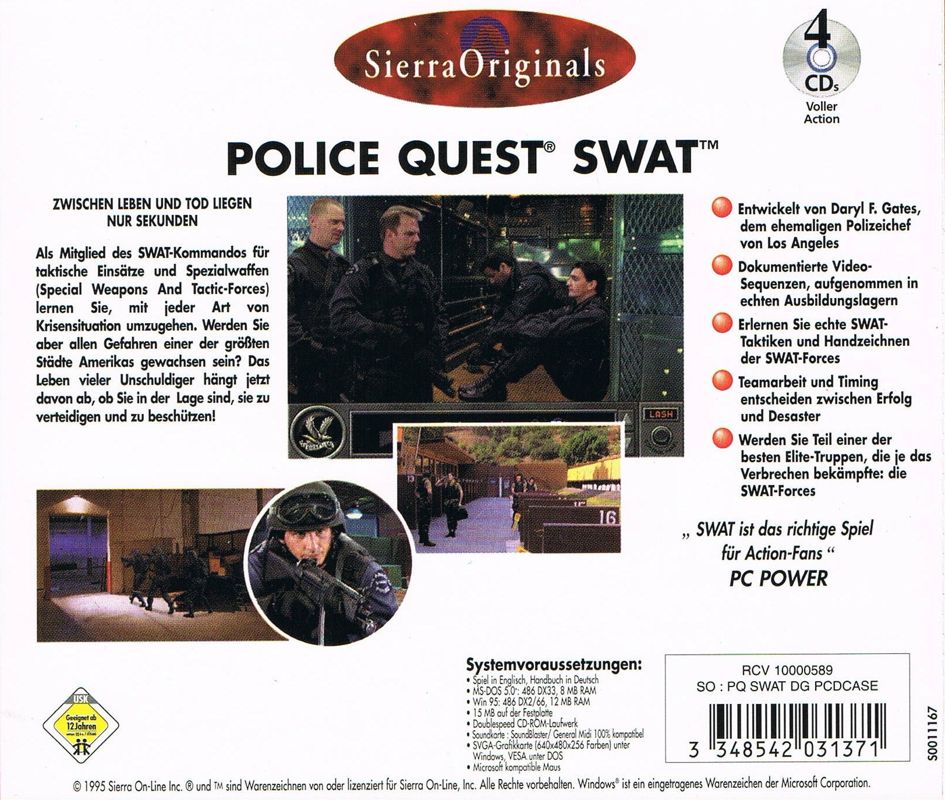 Other for Daryl F. Gates' Police Quest: SWAT (Windows and Windows 3.x) (Sierra Originals): Jewel Case - Back
