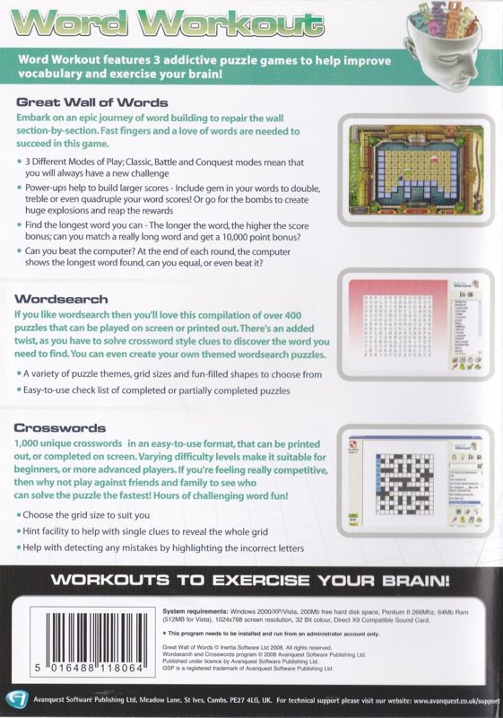 Back Cover for Word Workout Games (Windows)