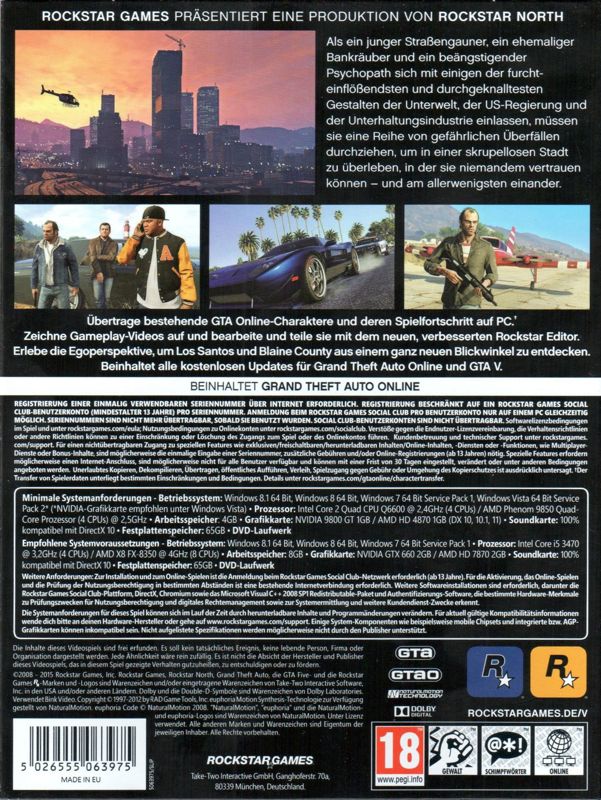 Back Cover for Grand Theft Auto V (Windows)