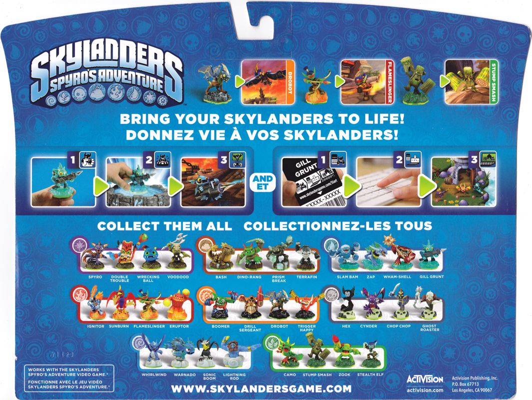 Back Cover for Skylanders: Spyro's Adventure - Drobot / Flameslinger / Stump Smash (Macintosh and Nintendo 3DS and PlayStation 3 and Wii and Windows and Xbox 360)