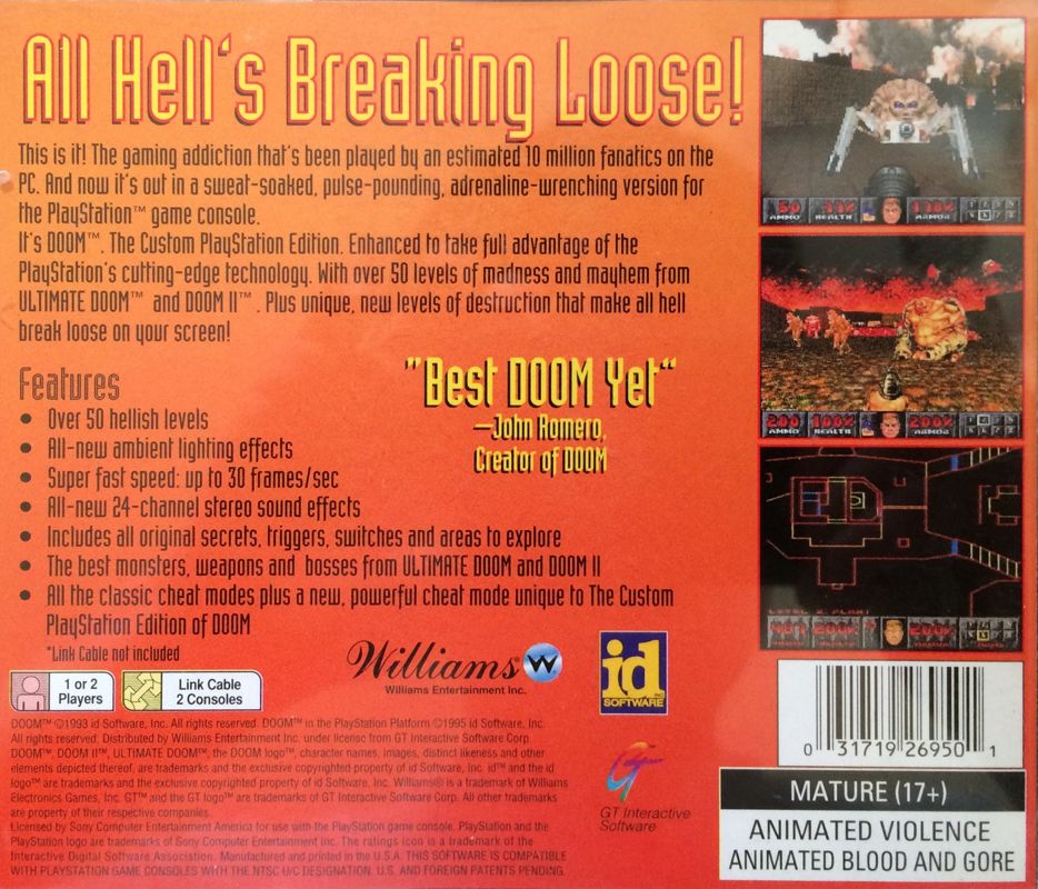 Back Cover for Doom (PlayStation) (2nd release)